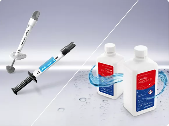 Visuel de solutions d'obturations et d'irrigations en endodontie, produits MicroMega